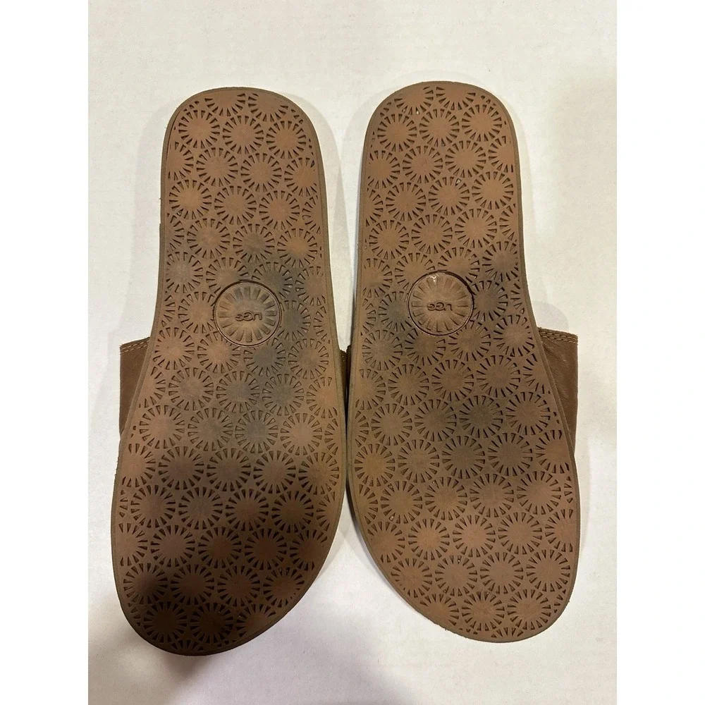Ugg Slide Upper Leather Seaside Sandals Brown Men's Size 9